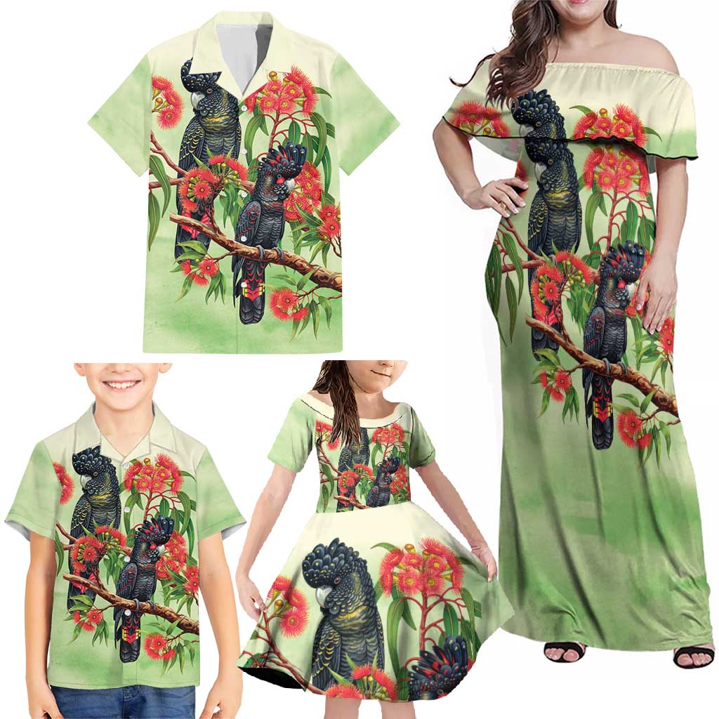 Australia Black Cockatoo and Eucalyptus Family Matching Off Shoulder Maxi Dress and Hawaiian Shirt Green Spirit of Aussie Native Bird - Aussie Hoodie