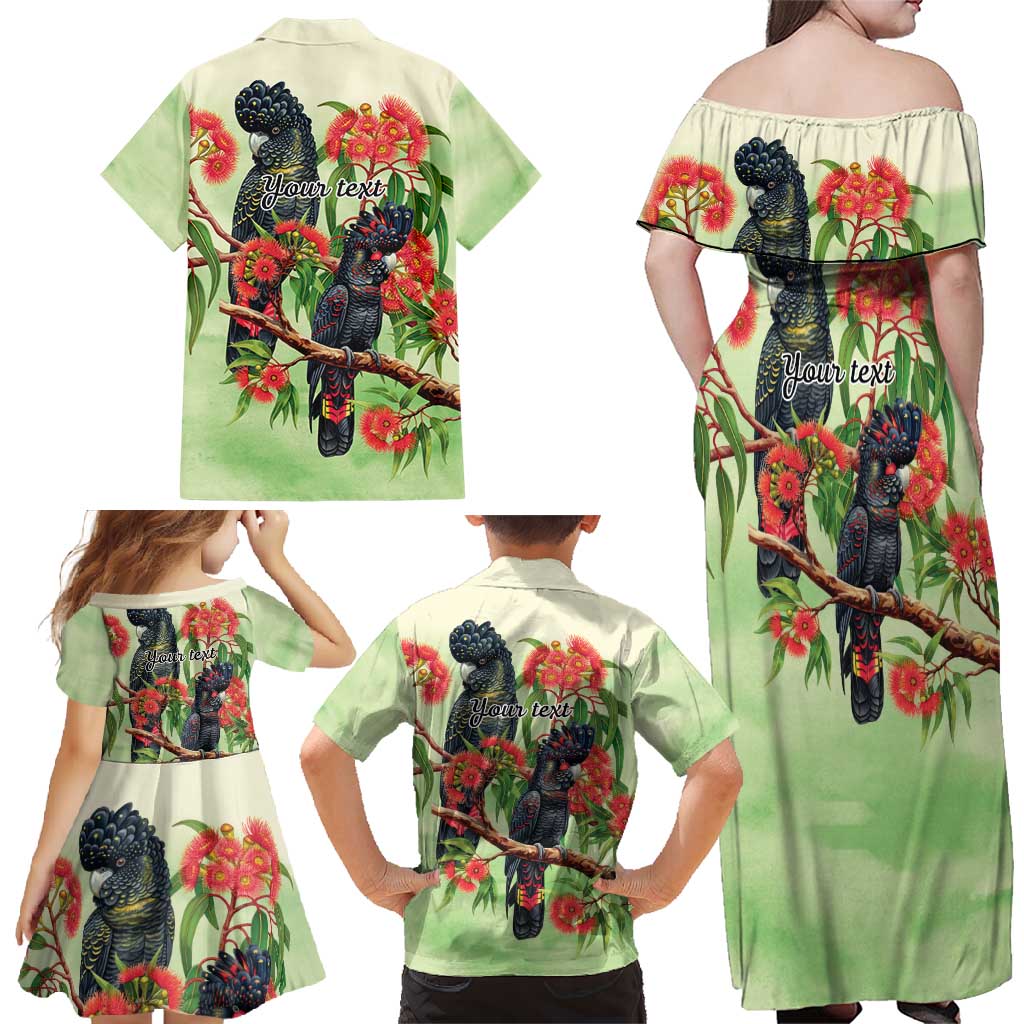 Australia Black Cockatoo and Eucalyptus Family Matching Off Shoulder Maxi Dress and Hawaiian Shirt Green Spirit of Aussie Native Bird - Aussie Hoodie