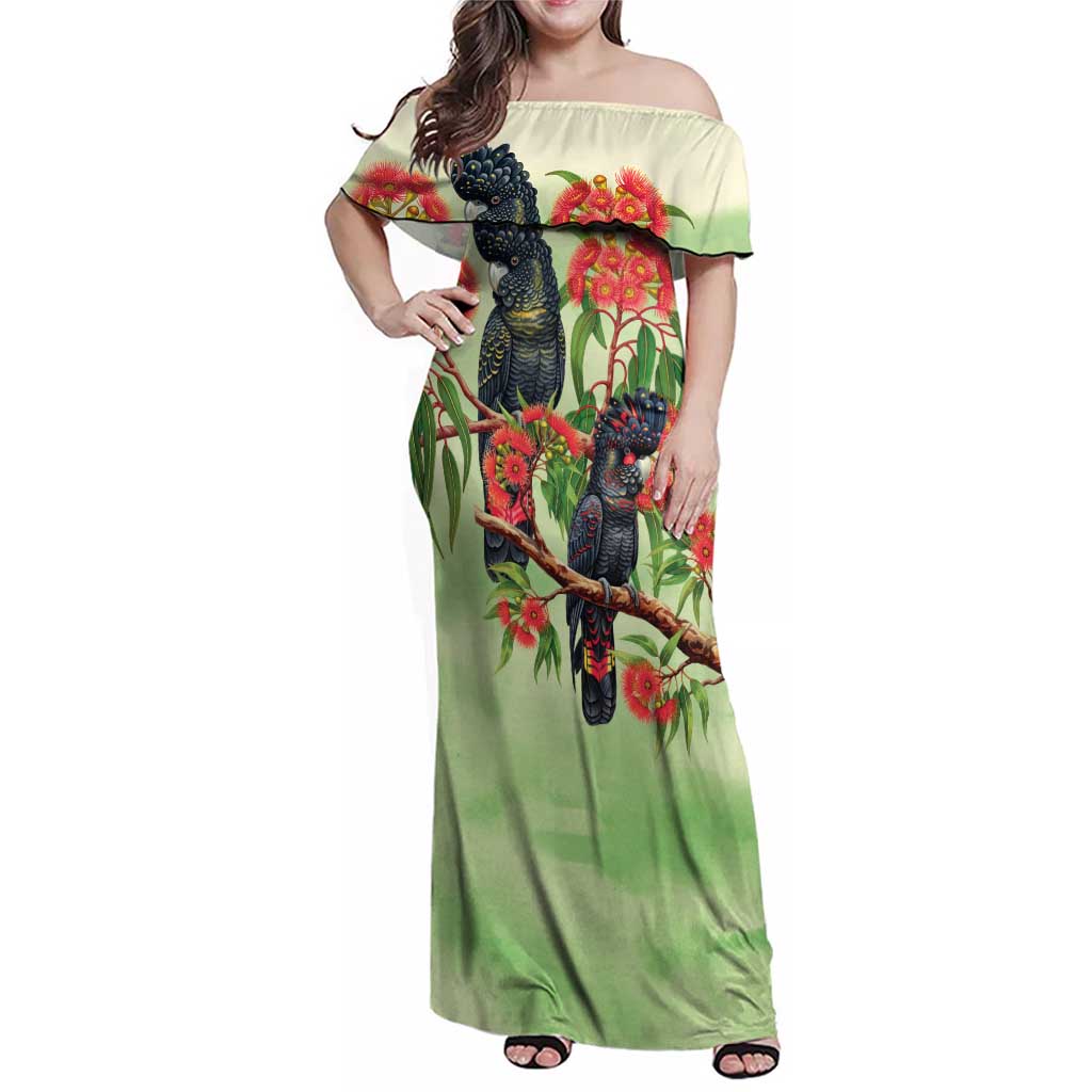 Australia Black Cockatoo and Eucalyptus Family Matching Off Shoulder Maxi Dress and Hawaiian Shirt Green Spirit of Aussie Native Bird - Aussie Hoodie