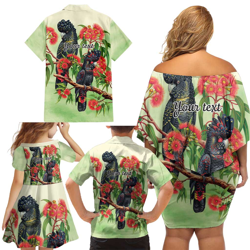 Australia Black Cockatoo and Eucalyptus Family Matching Off Shoulder Short Dress and Hawaiian Shirt Green Spirit of Aussie Native Bird - Aussie Hoodie