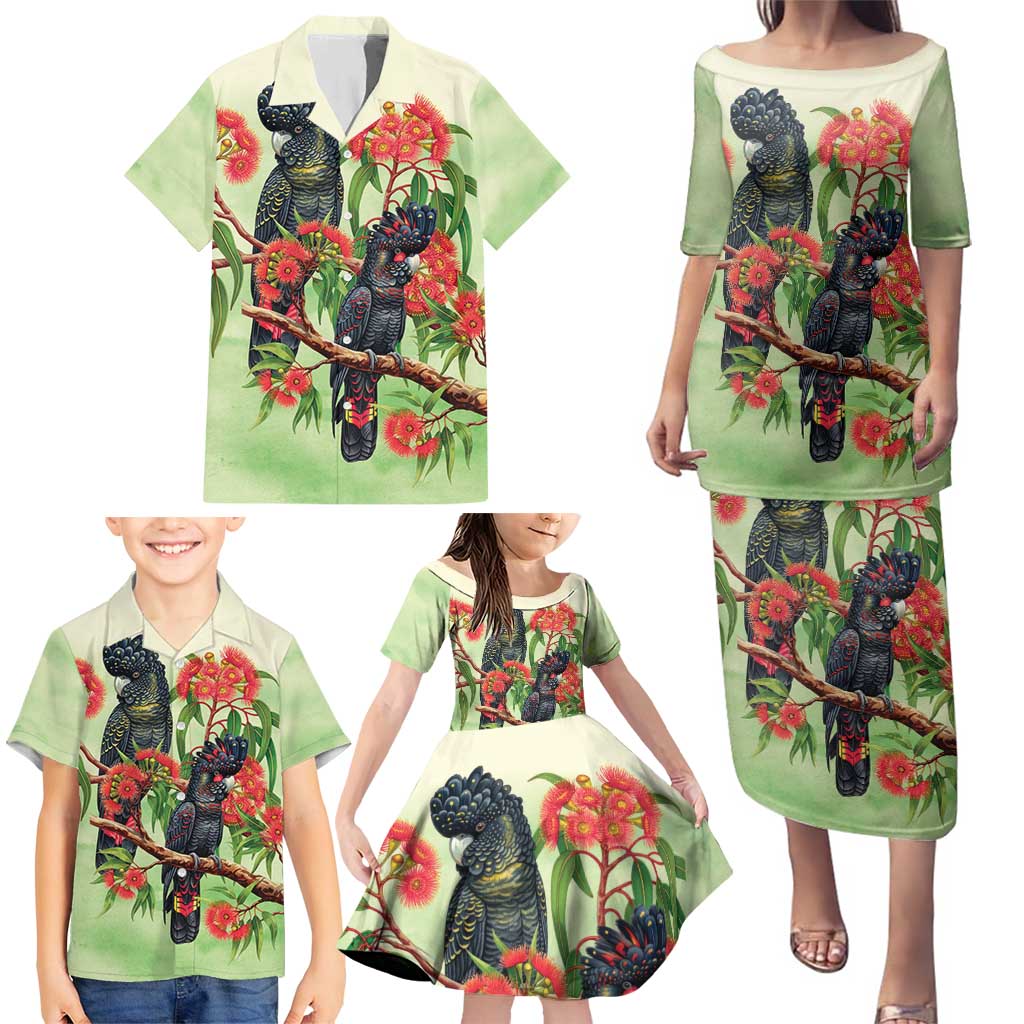 Australia Black Cockatoo and Eucalyptus Family Matching Puletasi and Hawaiian Shirt Green Spirit of Aussie Native Bird - Aussie Hoodie