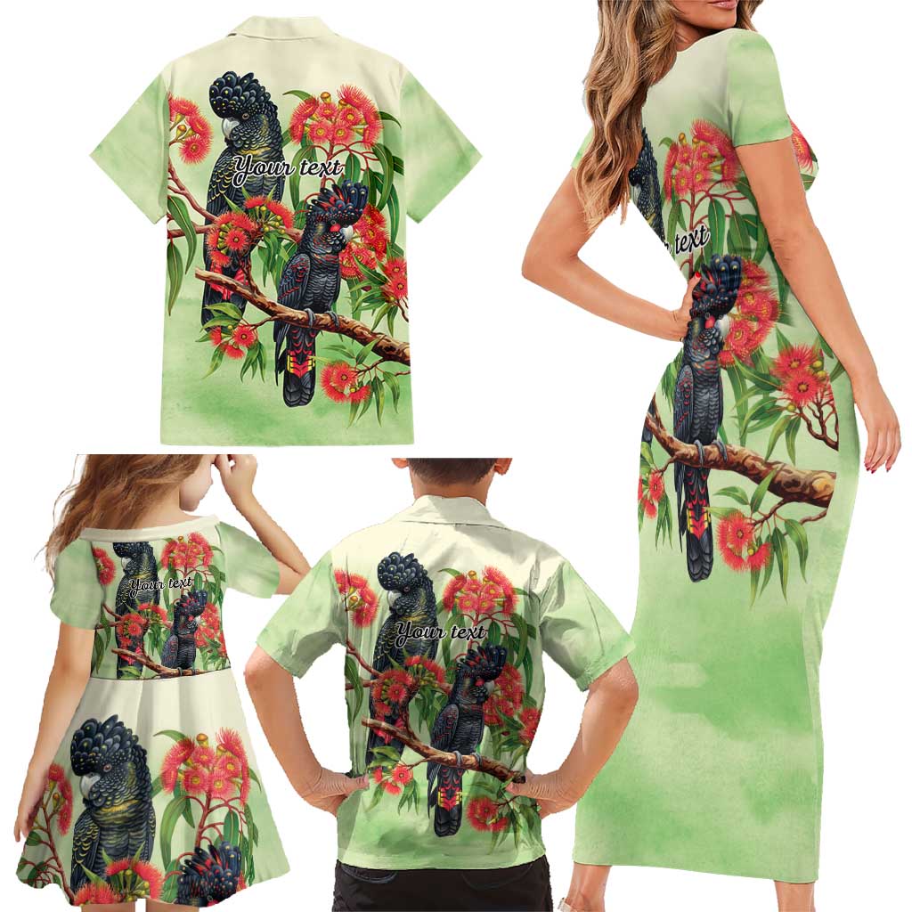 Australia Black Cockatoo and Eucalyptus Family Matching Short Sleeve Bodycon Dress and Hawaiian Shirt Green Spirit of Aussie Native Bird - Aussie Hoodie