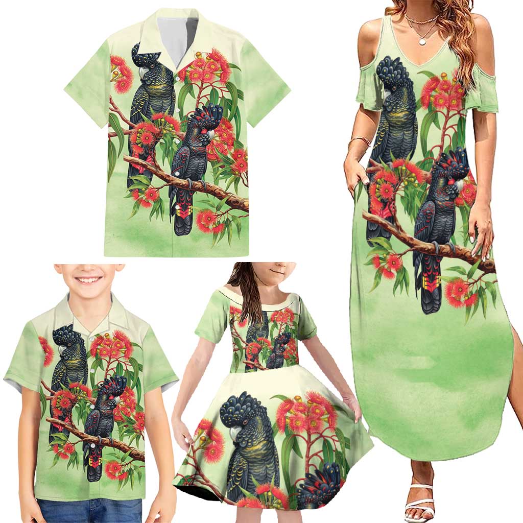 Australia Black Cockatoo and Eucalyptus Family Matching Summer Maxi Dress and Hawaiian Shirt Green Spirit of Aussie Native Bird - Aussie Hoodie