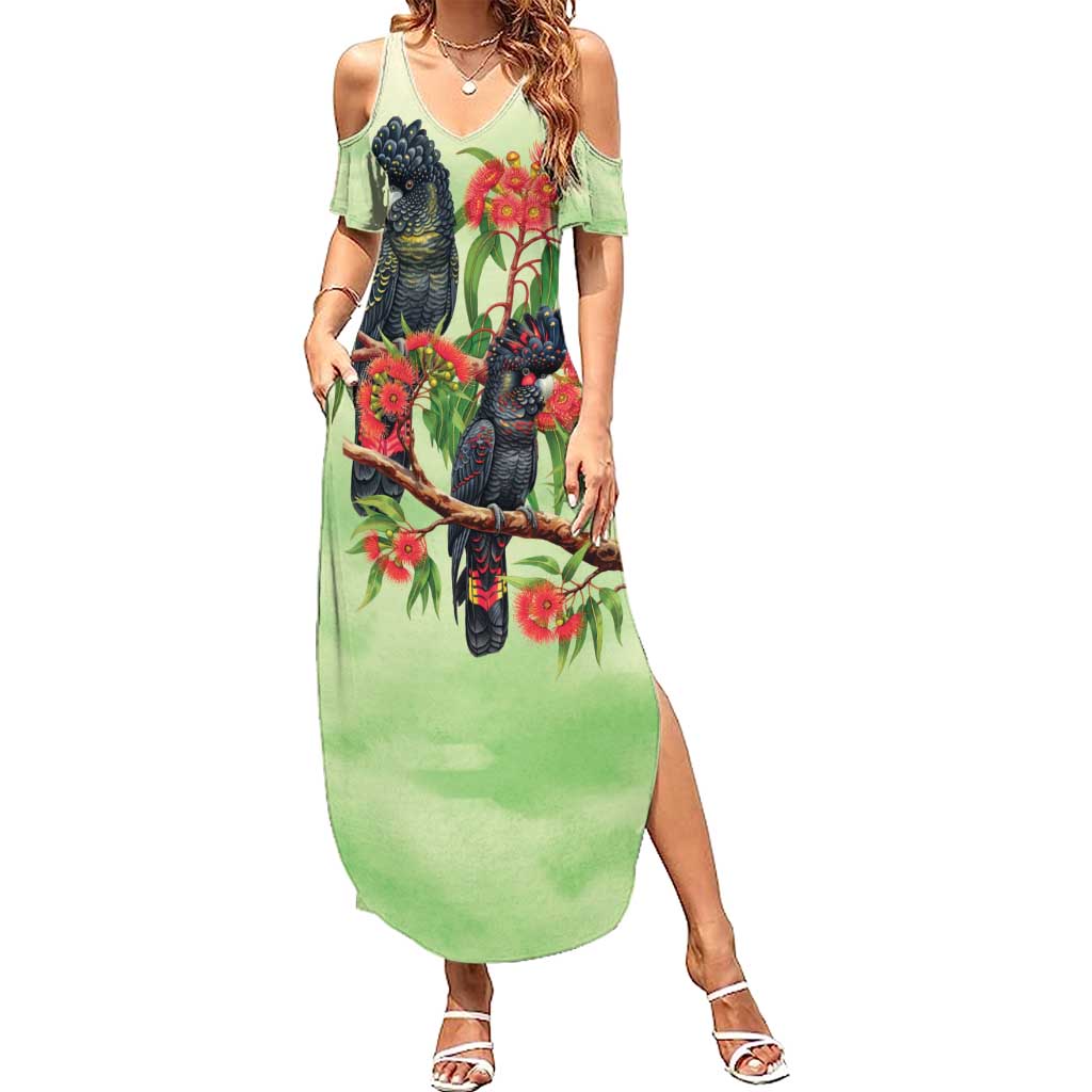Australia Black Cockatoo and Eucalyptus Family Matching Summer Maxi Dress and Hawaiian Shirt Green Spirit of Aussie Native Bird - Aussie Hoodie