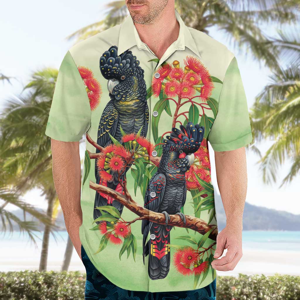 Australia Black Cockatoo and Eucalyptus Hawaiian Shirt Green Spirit of Aussie Native Bird - Aussie Hoodie
