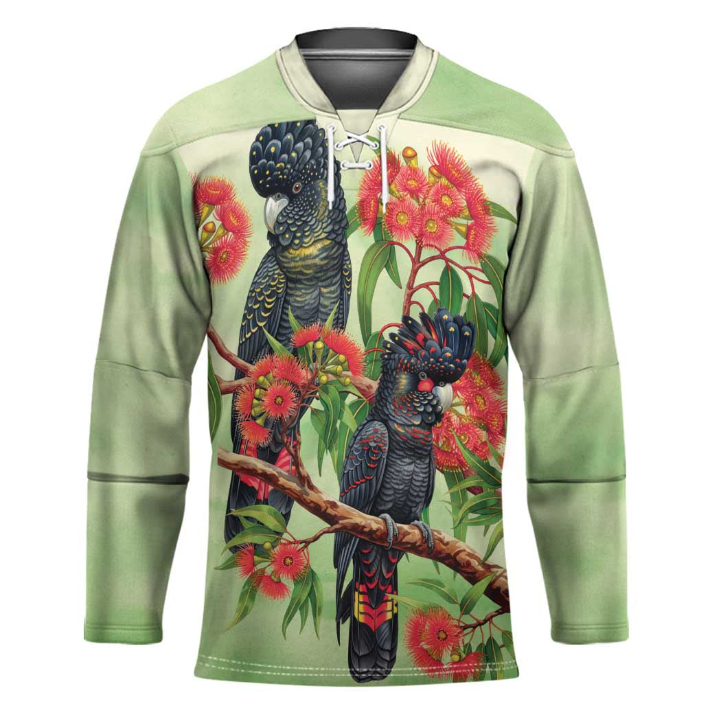 Australia Black Cockatoo and Eucalyptus Hockey Jersey Green Spirit of Aussie Native Bird - Aussie Hoodie