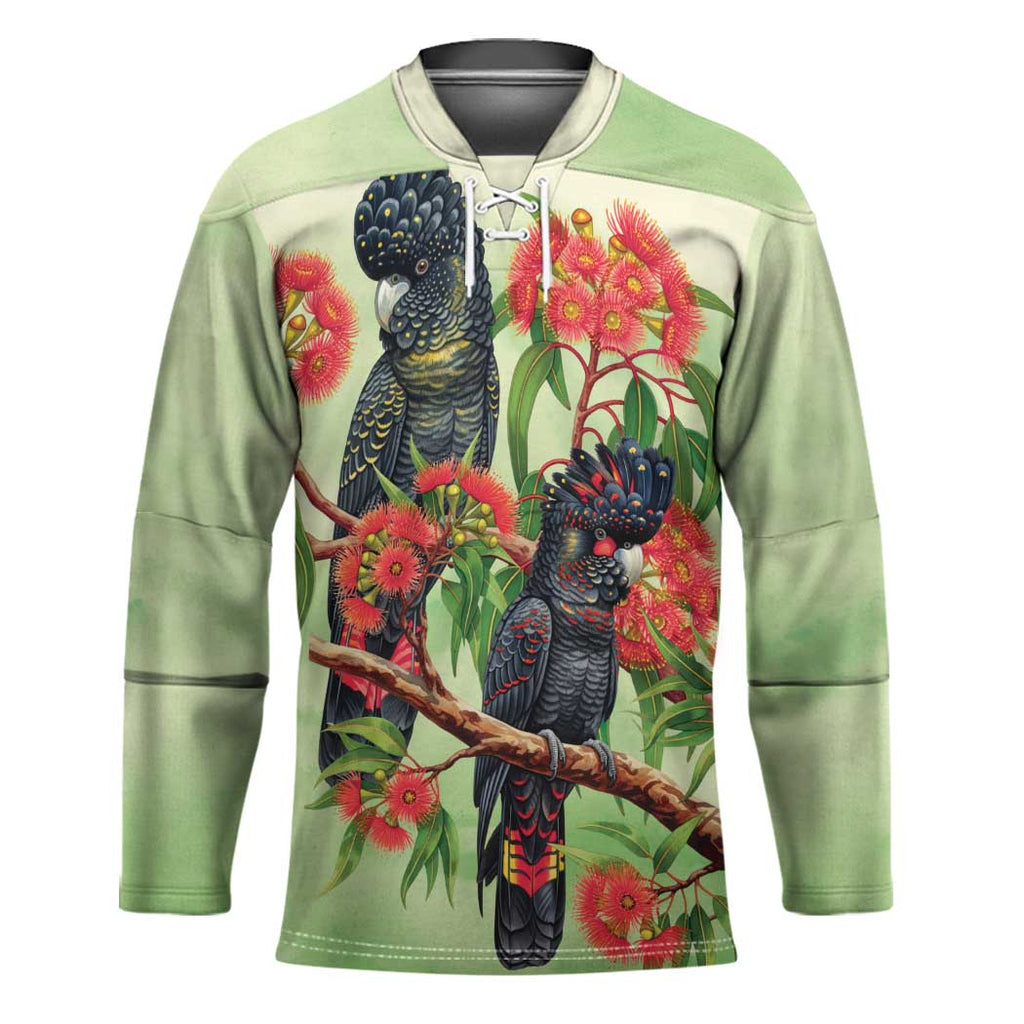 Australia Black Cockatoo and Eucalyptus Hockey Jersey Green Spirit of Aussie Native Bird - Aussie Hoodie
