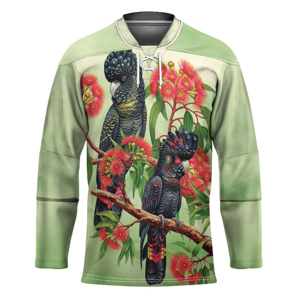 Australia Black Cockatoo and Eucalyptus Hockey Jersey Green Spirit of Aussie Native Bird - Aussie Hoodie