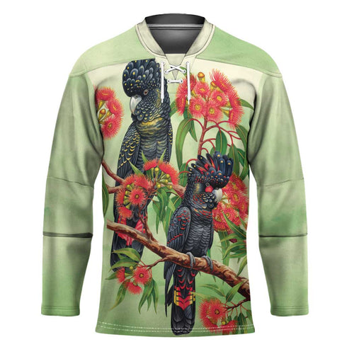 Australia Black Cockatoo and Eucalyptus Hockey Jersey Green Spirit of Aussie Native Bird - Aussie Hoodie