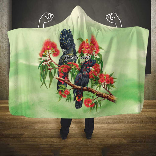 Australia Black Cockatoo and Eucalyptus Hooded Blanket Green Spirit of Aussie Native Bird - Aussie Hoodie