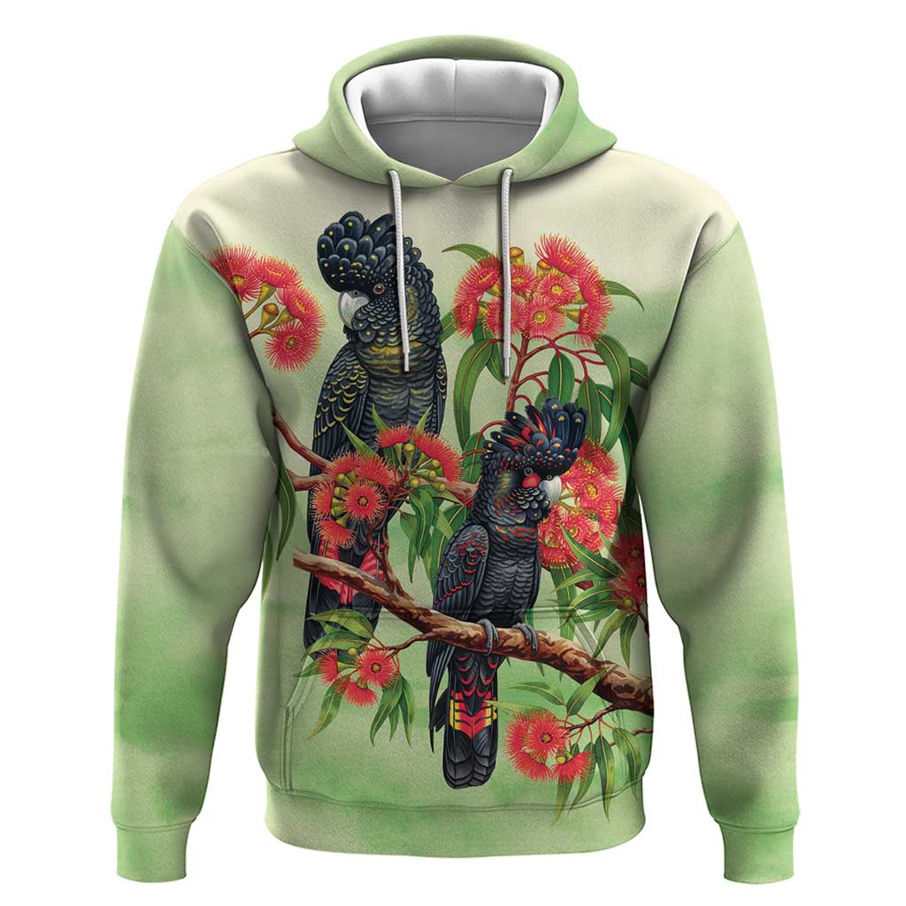 Australia Black Cockatoo and Eucalyptus Hoodie Green Spirit of Aussie Native Bird - Aussie Hoodie
