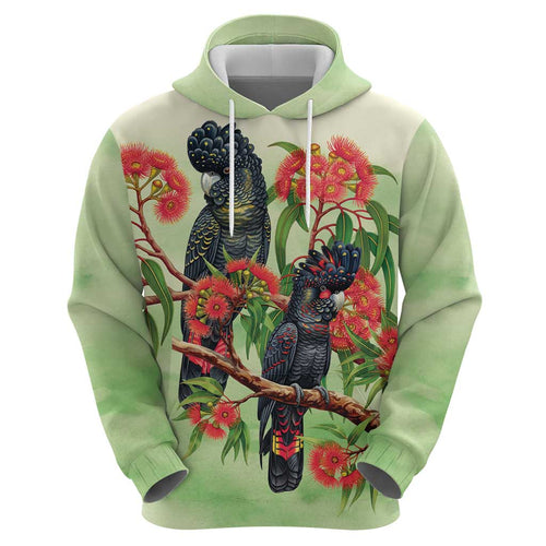 Australia Black Cockatoo and Eucalyptus Hoodie Green Spirit of Aussie Native Bird - Aussie Hoodie