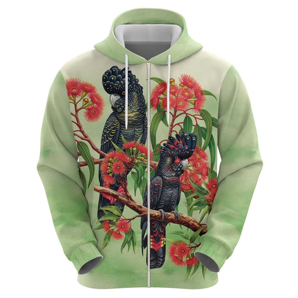 Australia Black Cockatoo and Eucalyptus Hoodie Green Spirit of Aussie Native Bird - Aussie Hoodie