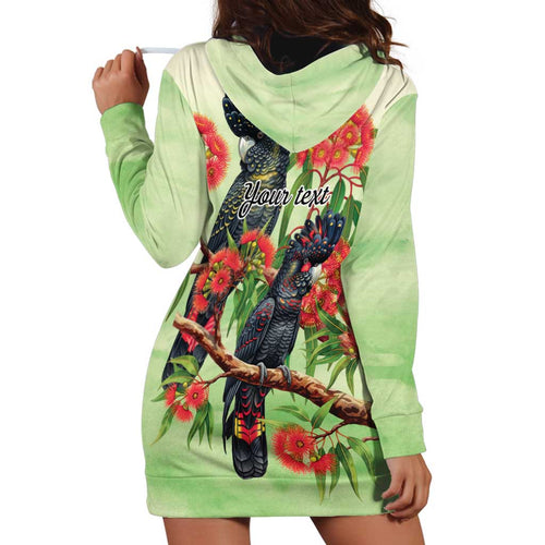 Australia Black Cockatoo and Eucalyptus Hoodie Dress Green Spirit of Aussie Native Bird - Aussie Hoodie