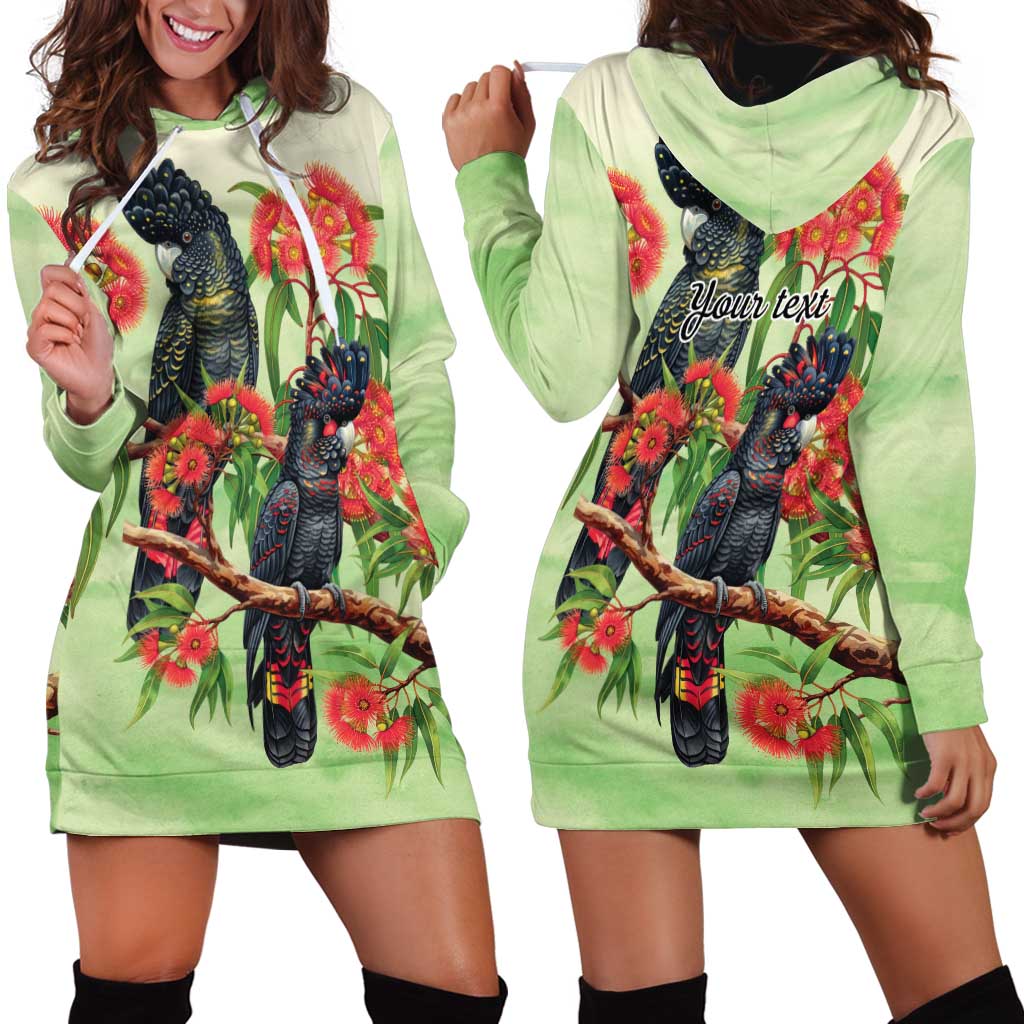 Australia Black Cockatoo and Eucalyptus Hoodie Dress Green Spirit of Aussie Native Bird - Aussie Hoodie