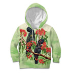 Australia Black Cockatoo and Eucalyptus Kid Hoodie Green Spirit of Aussie Native Bird - Aussie Hoodie