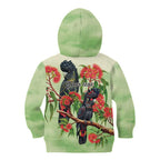 Australia Black Cockatoo and Eucalyptus Kid Hoodie Green Spirit of Aussie Native Bird - Aussie Hoodie
