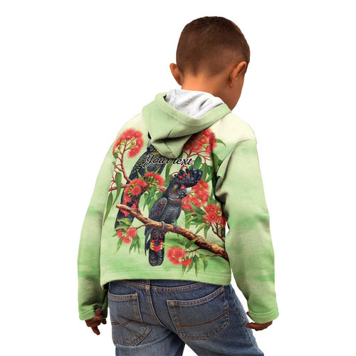 Australia Black Cockatoo and Eucalyptus Kid Hoodie Green Spirit of Aussie Native Bird - Aussie Hoodie