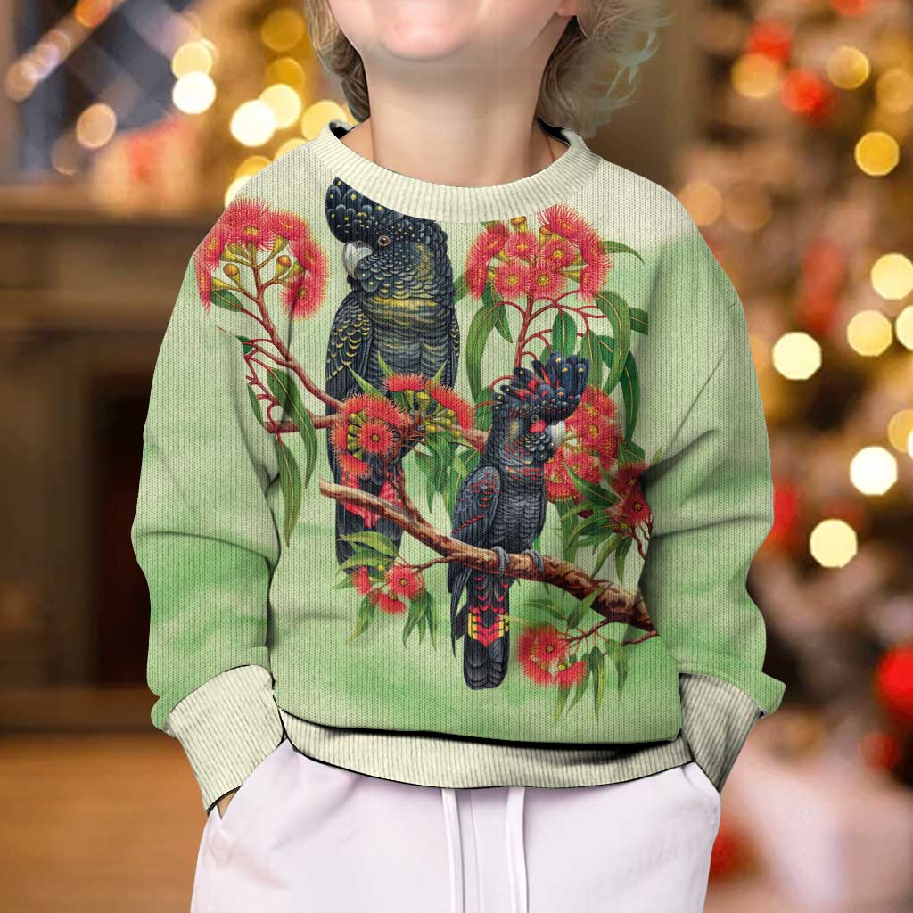 Australia Black Cockatoo and Eucalyptus Kid Ugly Christmas Sweater Green Spirit of Aussie Native Bird - Aussie Hoodie