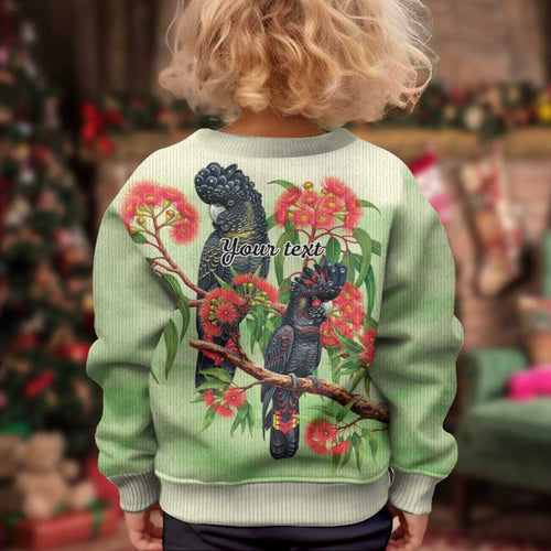 Australia Black Cockatoo and Eucalyptus Kid Ugly Christmas Sweater Green Spirit of Aussie Native Bird - Aussie Hoodie