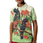 Australia Black Cockatoo and Eucalyptus Kid Polo Shirt Green Spirit of Aussie Native Bird - Aussie Hoodie