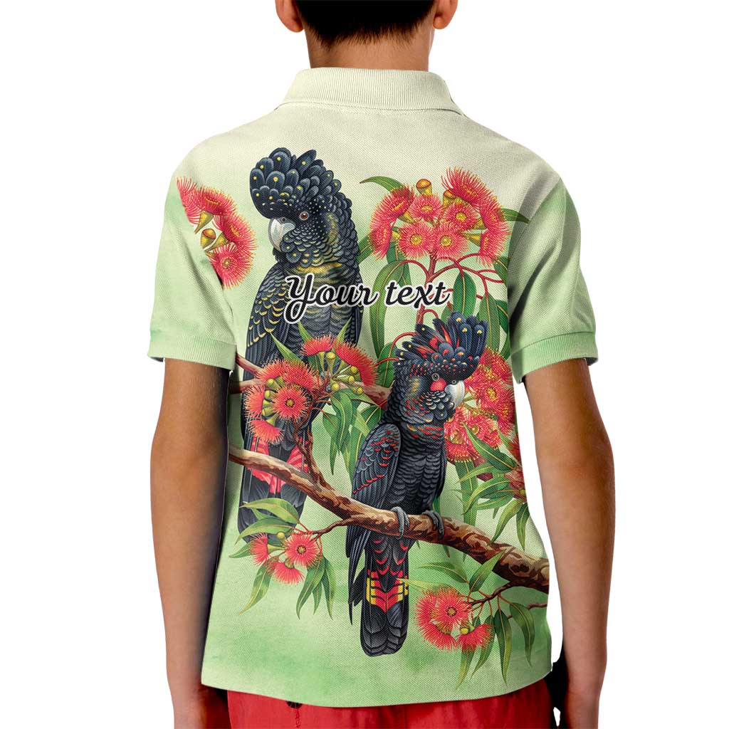 Australia Black Cockatoo and Eucalyptus Kid Polo Shirt Green Spirit of Aussie Native Bird - Aussie Hoodie