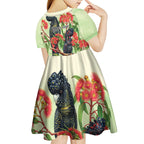 Australia Black Cockatoo and Eucalyptus Kid Short Sleeve Dress Green Spirit of Aussie Native Bird - Aussie Hoodie