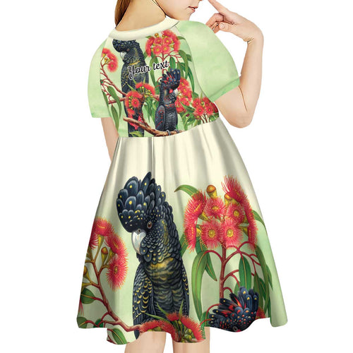 Australia Black Cockatoo and Eucalyptus Kid Short Sleeve Dress Green Spirit of Aussie Native Bird - Aussie Hoodie