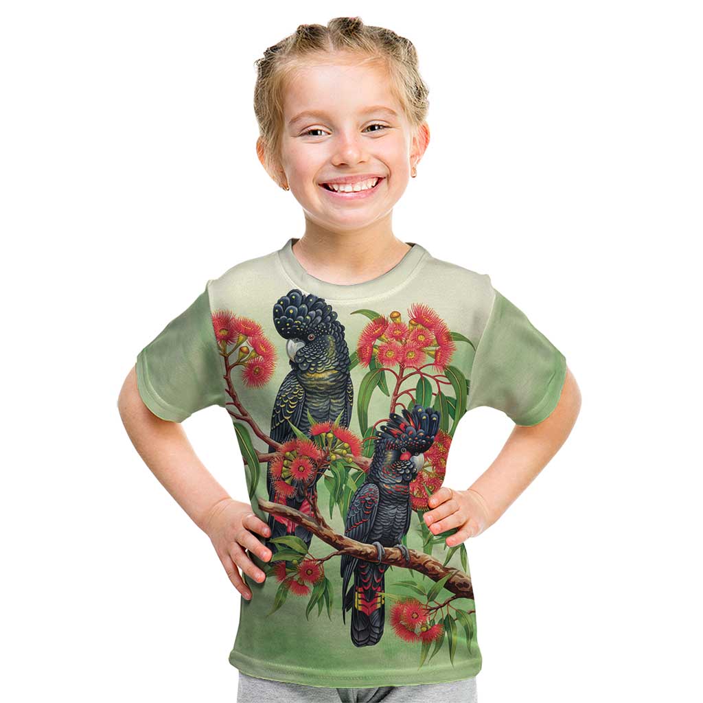 Australia Black Cockatoo and Eucalyptus Kid T Shirt Green Spirit of Aussie Native Bird - Aussie Hoodie