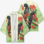 Australia Black Cockatoo and Eucalyptus Kimono Green Spirit of Aussie Native Bird - Aussie Hoodie