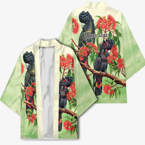 Australia Black Cockatoo and Eucalyptus Kimono Green Spirit of Aussie Native Bird - Aussie Hoodie