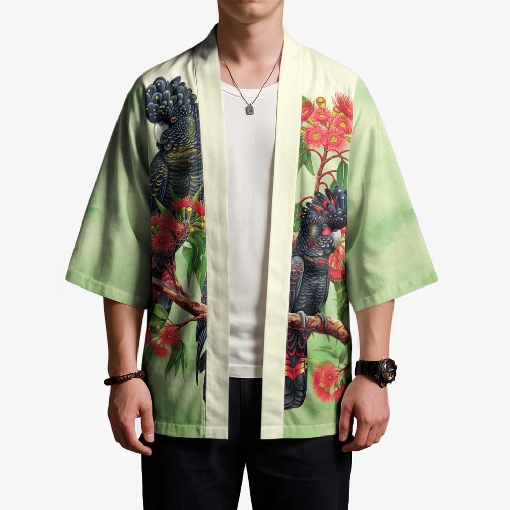 Australia Black Cockatoo and Eucalyptus Kimono Green Spirit of Aussie Native Bird - Aussie Hoodie