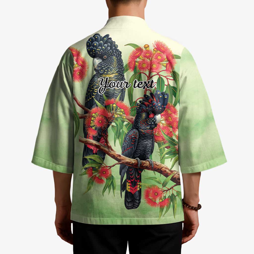 Australia Black Cockatoo and Eucalyptus Kimono Green Spirit of Aussie Native Bird - Aussie Hoodie