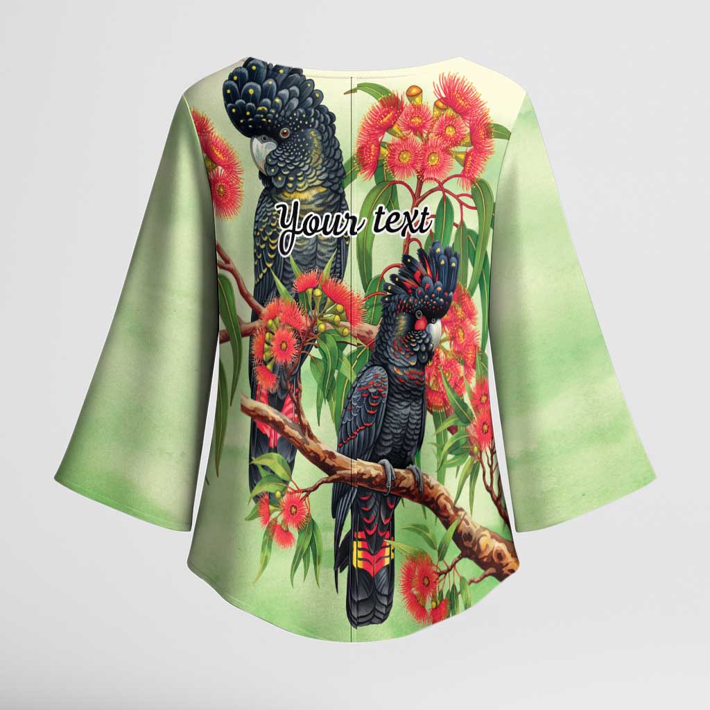 Australia Black Cockatoo and Eucalyptus Kimono Sleeve Blouse Green Spirit of Aussie Native Bird - Aussie Hoodie