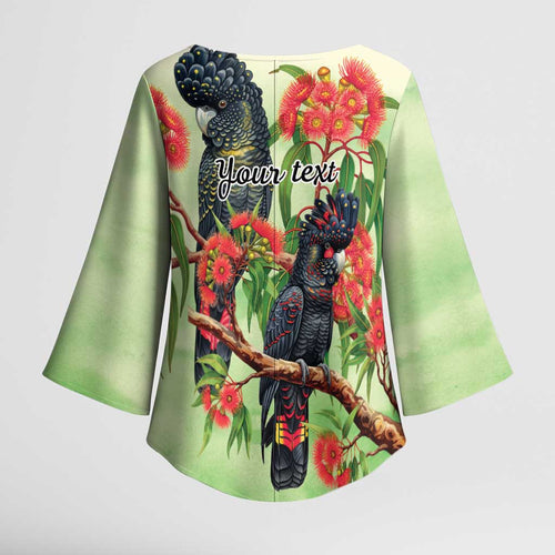 Australia Black Cockatoo and Eucalyptus Kimono Sleeve Blouse Green Spirit of Aussie Native Bird - Aussie Hoodie