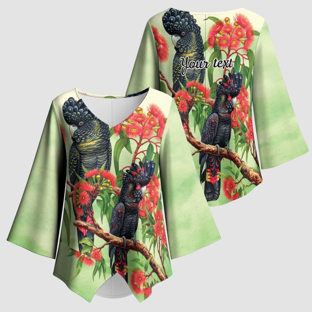Australia Black Cockatoo and Eucalyptus Kimono Sleeve Blouse Green Spirit of Aussie Native Bird - Aussie Hoodie
