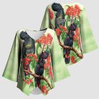 Australia Black Cockatoo and Eucalyptus Kimono Sleeve Blouse Green Spirit of Aussie Native Bird - Aussie Hoodie
