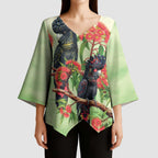 Australia Black Cockatoo and Eucalyptus Kimono Sleeve Blouse Green Spirit of Aussie Native Bird - Aussie Hoodie
