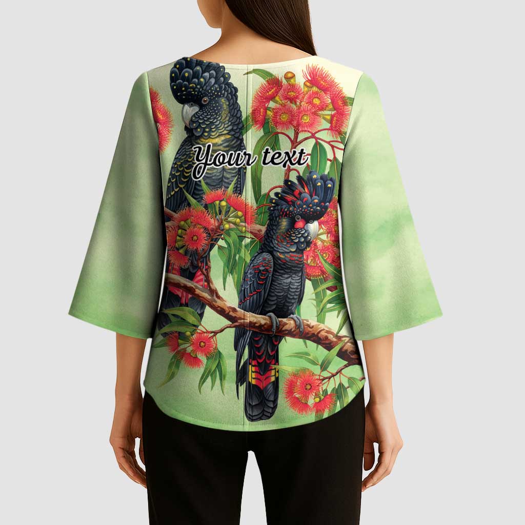 Australia Black Cockatoo and Eucalyptus Kimono Sleeve Blouse Green Spirit of Aussie Native Bird - Aussie Hoodie
