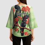 Australia Black Cockatoo and Eucalyptus Kimono Sleeve Blouse Green Spirit of Aussie Native Bird - Aussie Hoodie
