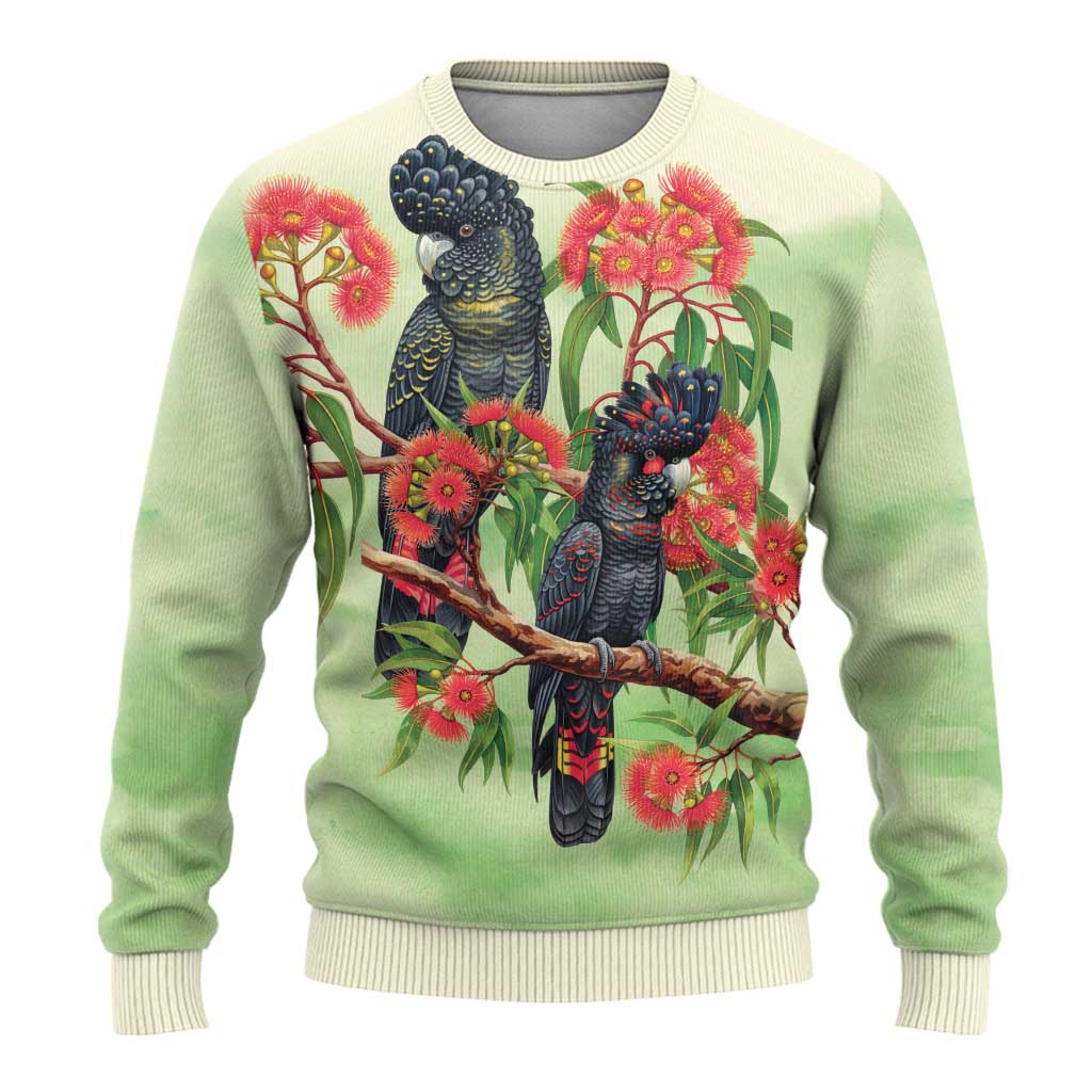 Australia Black Cockatoo and Eucalyptus Ugly Christmas Sweater Green Spirit of Aussie Native Bird - Aussie Hoodie