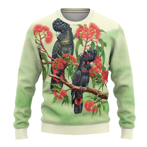 Australia Black Cockatoo and Eucalyptus Ugly Christmas Sweater Green Spirit of Aussie Native Bird - Aussie Hoodie