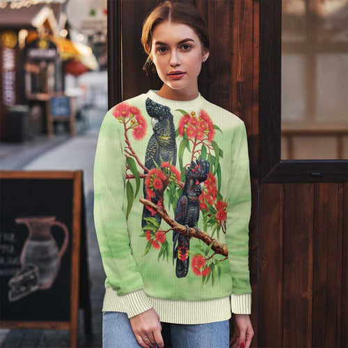 Australia Black Cockatoo and Eucalyptus Ugly Christmas Sweater Green Spirit of Aussie Native Bird - Aussie Hoodie