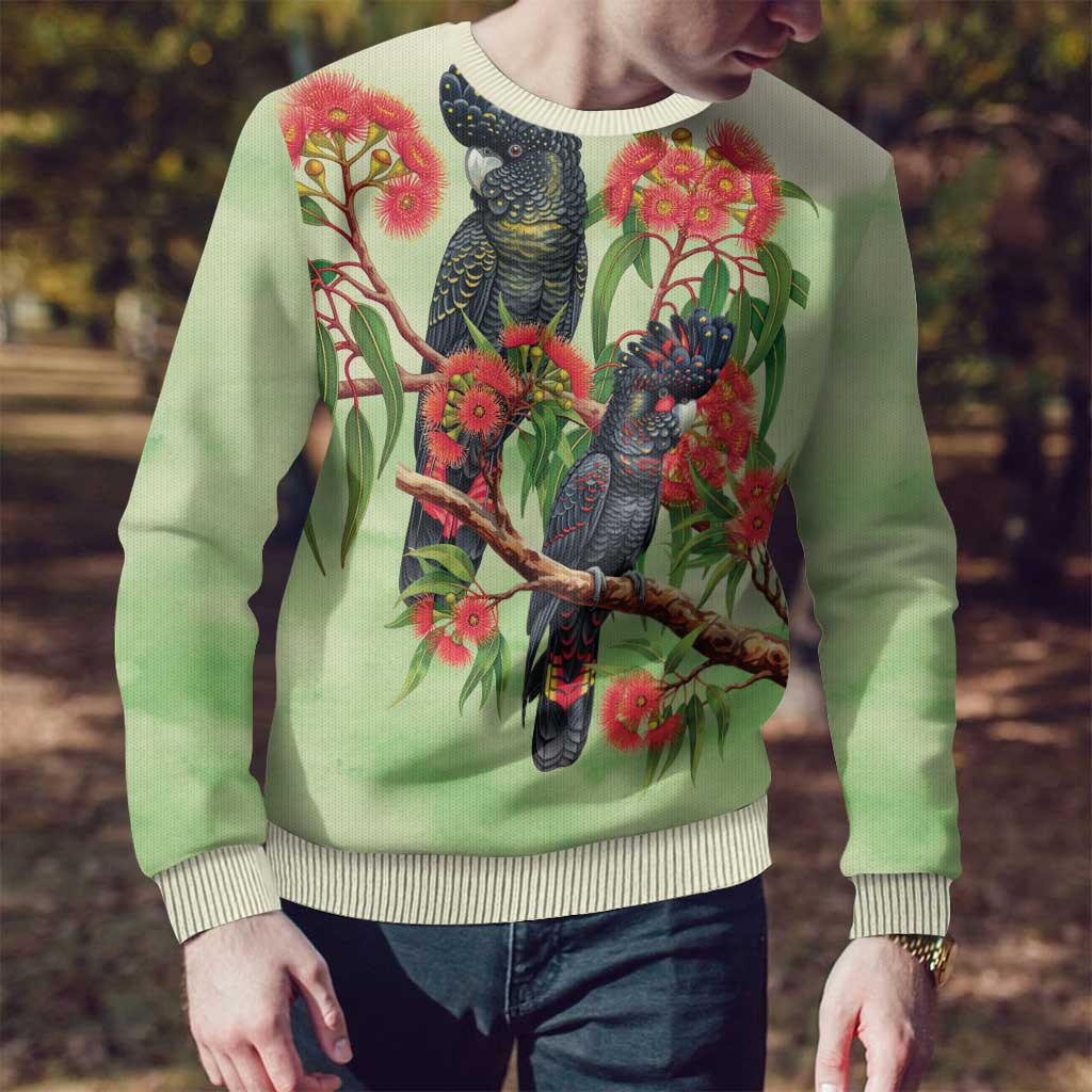 Australia Black Cockatoo and Eucalyptus Ugly Christmas Sweater Green Spirit of Aussie Native Bird - Aussie Hoodie