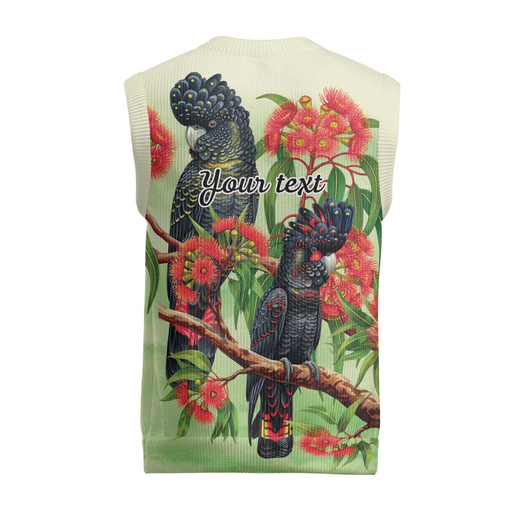 Australia Black Cockatoo and Eucalyptus Christmas Knitted V-Neck Vest Green Spirit of Aussie Native Bird - Aussie Hoodie