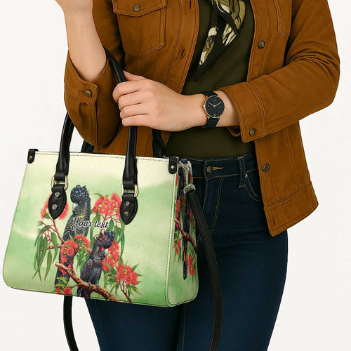 Australia Black Cockatoo and Eucalyptus Leather Bag Green Spirit of Aussie Native Bird - Aussie Hoodie