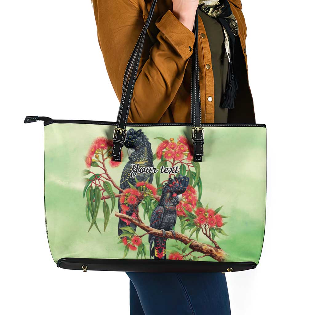 Australia Black Cockatoo and Eucalyptus Leather Tote Bag Green Spirit of Aussie Native Bird - Aussie Hoodie