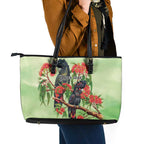 Australia Black Cockatoo and Eucalyptus Leather Tote Bag Green Spirit of Aussie Native Bird - Aussie Hoodie
