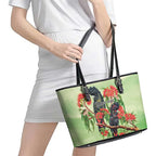 Australia Black Cockatoo and Eucalyptus Leather Tote Bag Green Spirit of Aussie Native Bird - Aussie Hoodie