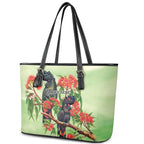 Australia Black Cockatoo and Eucalyptus Leather Tote Bag Green Spirit of Aussie Native Bird - Aussie Hoodie